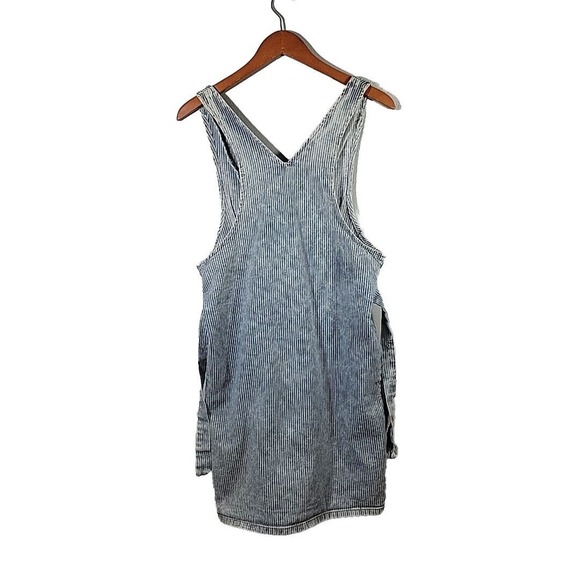 VTG 80s 90s ACID WASH Striped Denim OVERALLS JUMPER bleached mini dress SZ 9/10 - Picture 3 of 13